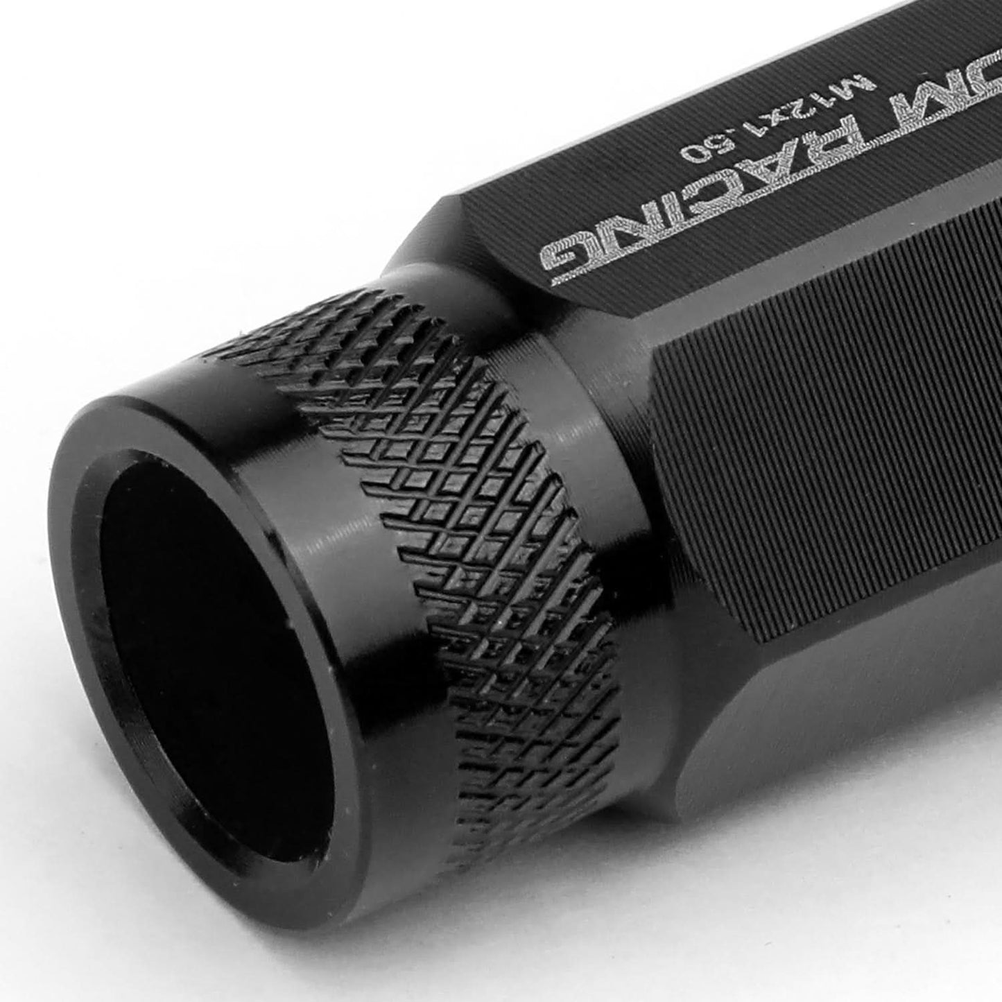 M12x1.5 Extended Acorn Knurled Lug Nuts 50mm Black Aluminum 20pc