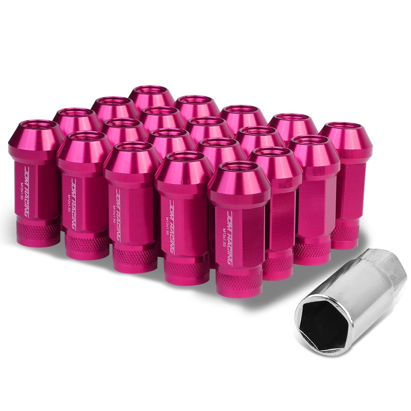 M12x1.5 Aluminum Acorn Knurled Extended Lug Nuts - Pink 20pcs