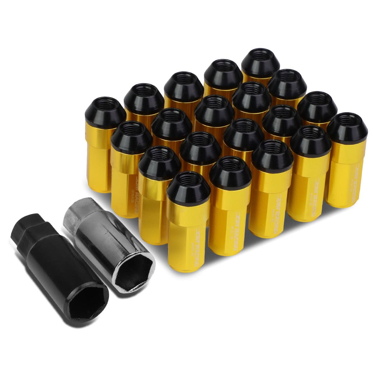 M12 x 1.25 Extended Steel Acorn Lug Nuts with Aluminum Cover - Gold