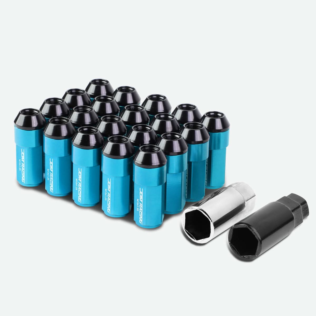 M12 x 1.25 Extended Aluminum Lug Nuts Set - Light Blue