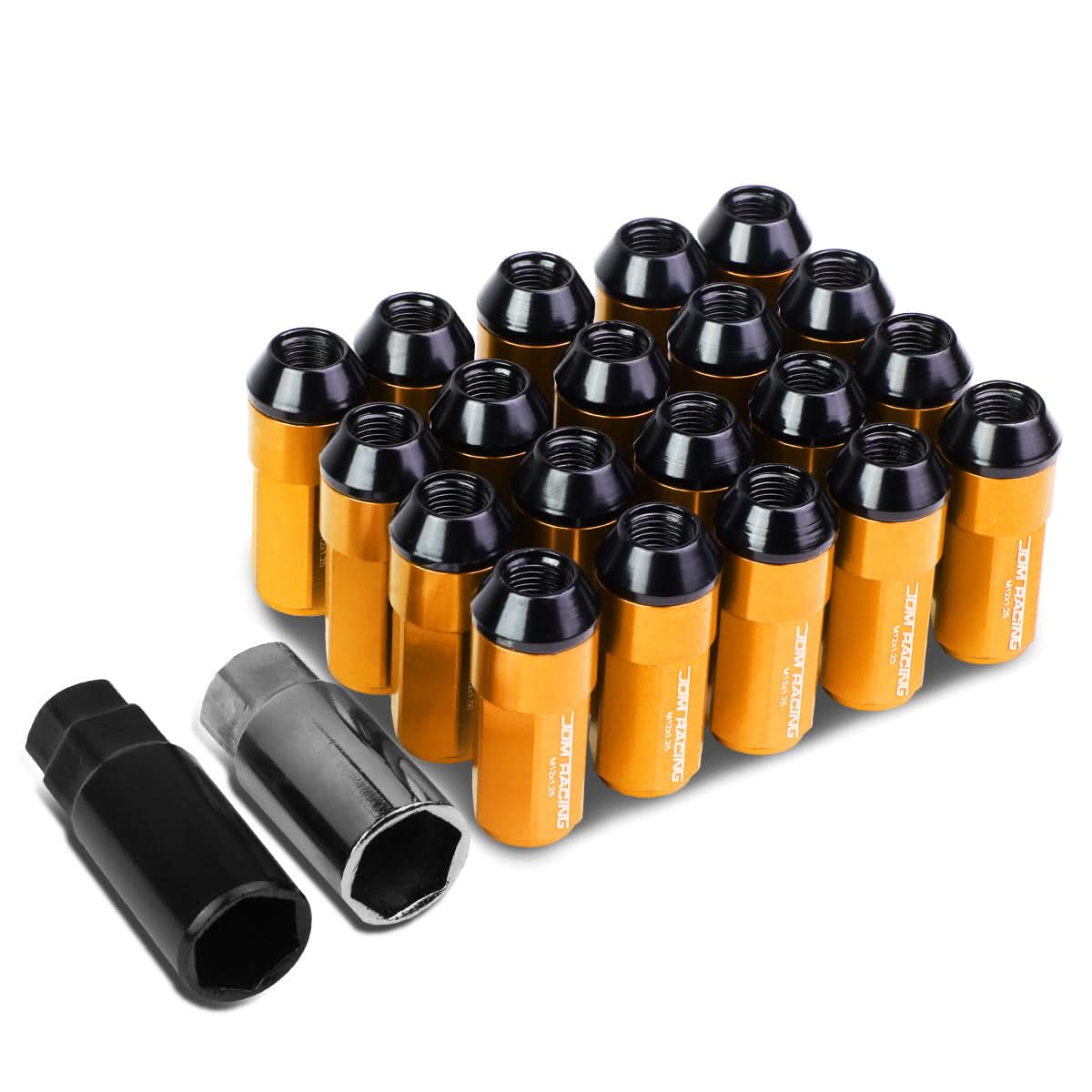 M12x1.25 Extended Aluminum Lug Nuts 20pc Set Orange Acorn