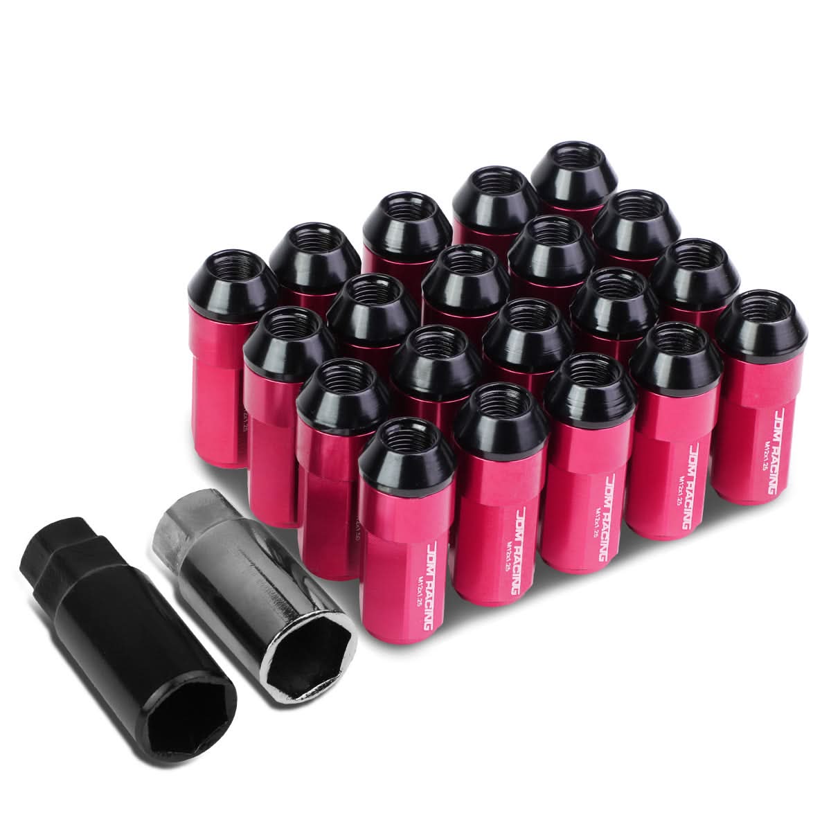 Universal M12x1.25 Extended Aluminum Lug Nuts 20pc Set Pink