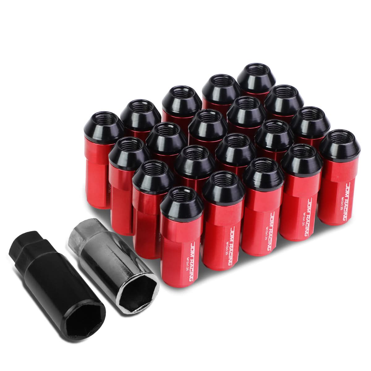M12 x 1.25 Extended Aluminum Lug Nuts - Red 20pc Set