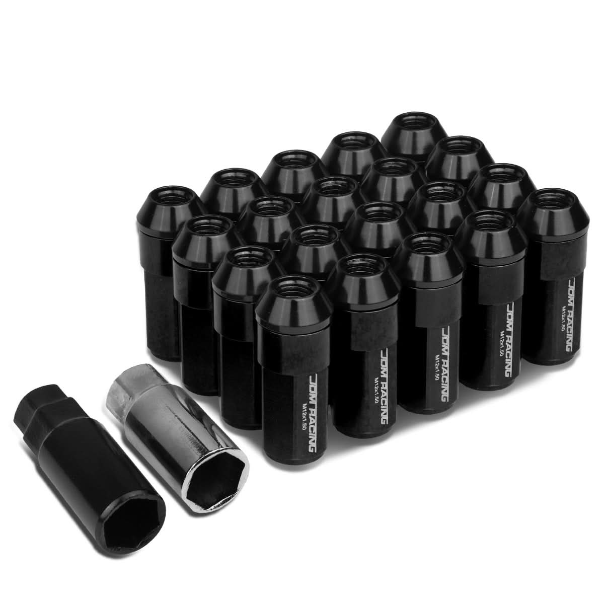 M12 x 1.5 Extended Aluminum Lug Nuts - 20pc Set Black