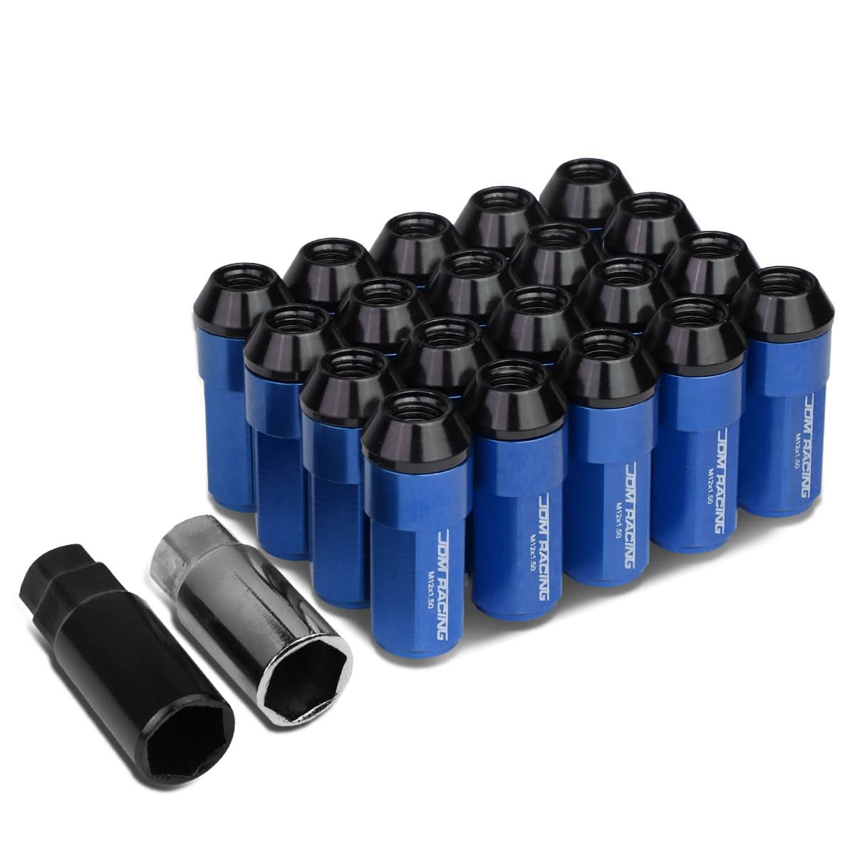 M12 X 1.5 Extended Steel Acorn Lug Nuts with Aluminum Cover - Blue