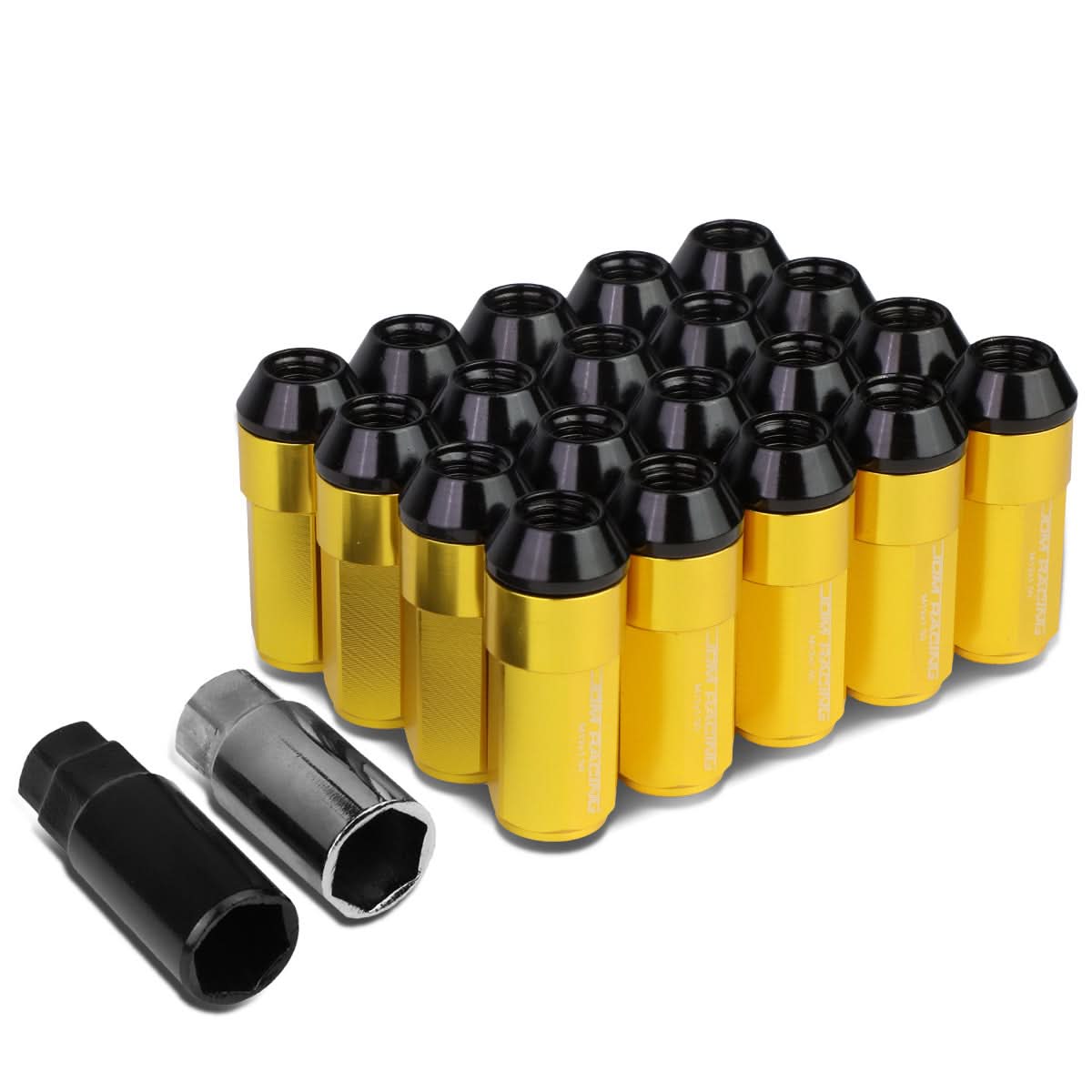 M12 x 1.5 Extended Aluminum Lug Nuts 20pc Set Gold