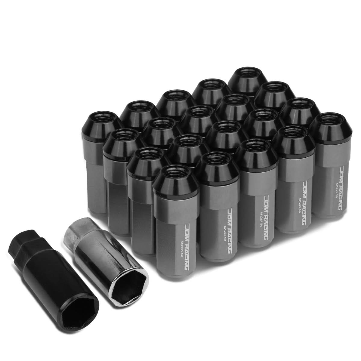 M12 x 1.5 Extended Aluminum Lug Nuts 20pc Set Gun Metal