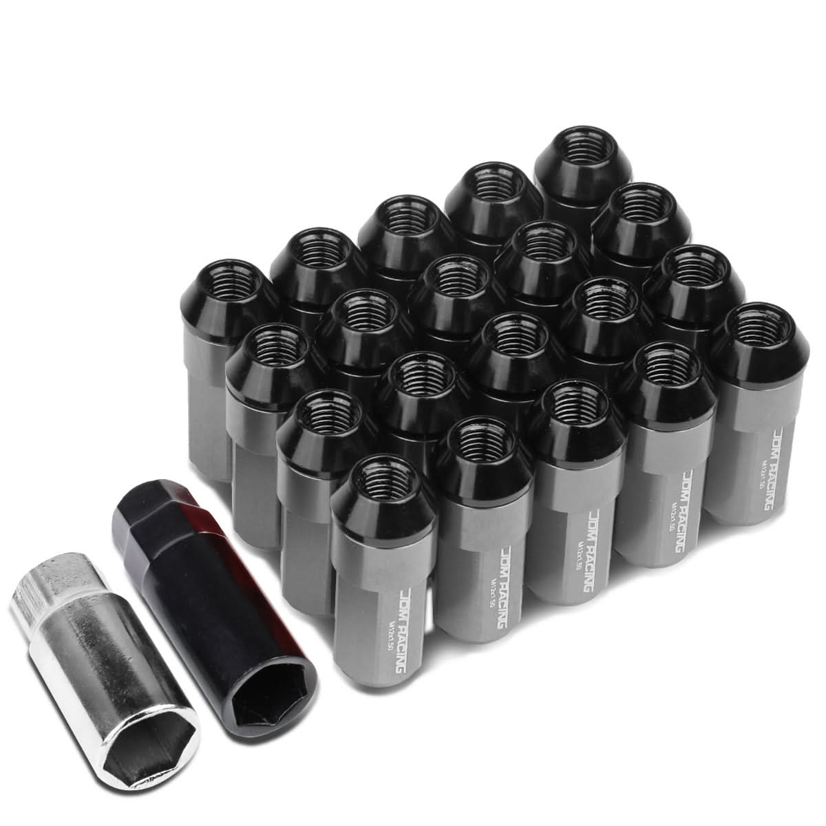 M12 x 1.5 Extended Aluminum Lug Nuts 20pc Set Gun Metal