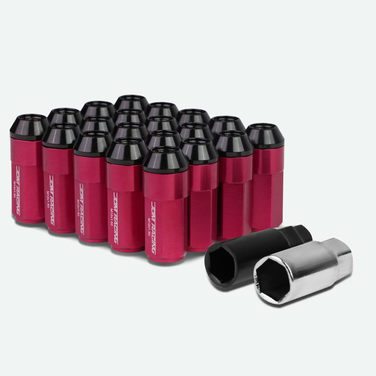M12 x 1.5 Extended Steel Acorn Lug Nuts with Aluminum Cover - Pink