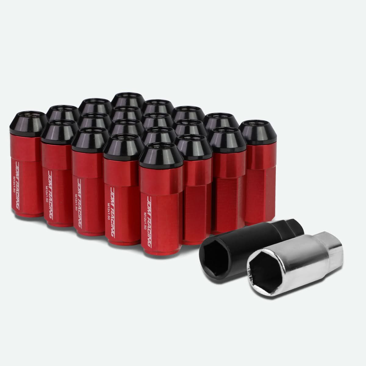 M12 x 1.5 Extended Aluminum Steel Acorn Lug Nuts 20pc Red