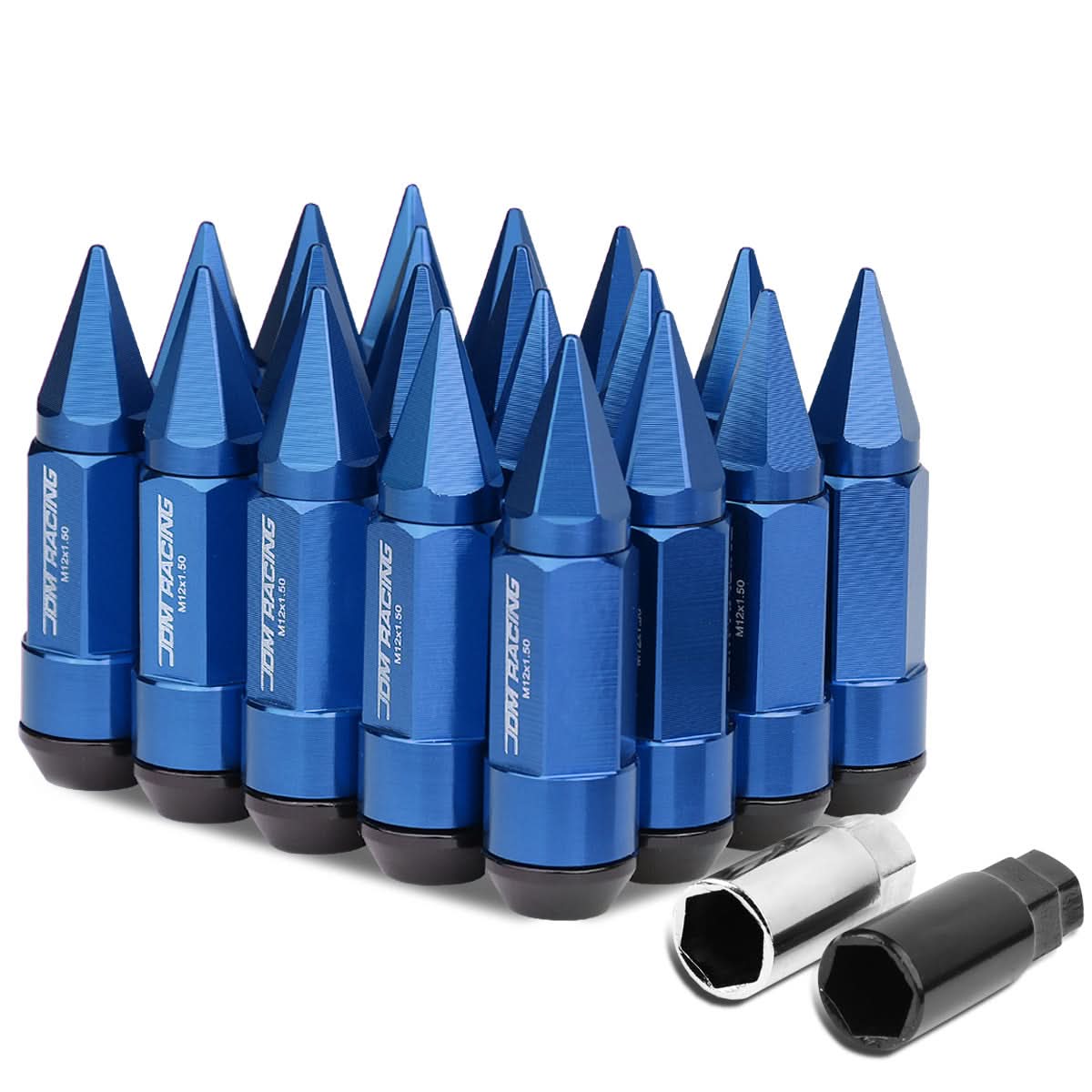 M12 x 1.5 Extended Spike Lug Nuts 20pc Set Blue Aluminum