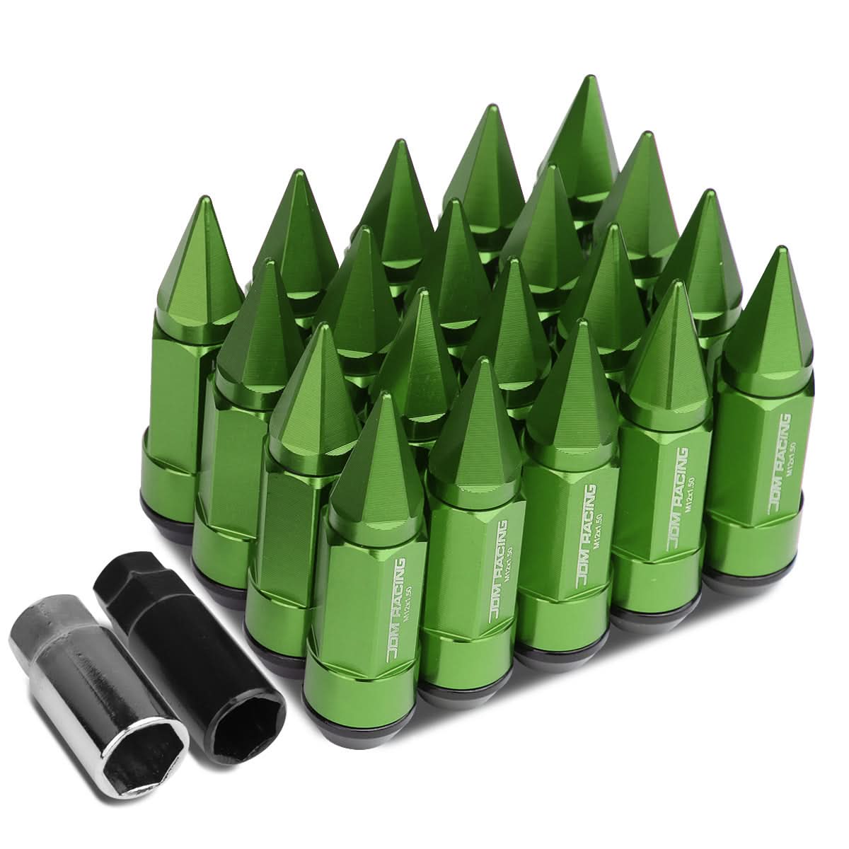 M12 x 1.5 Extended Aluminum Lug Nuts w/ Removable Spike 20pc Green
