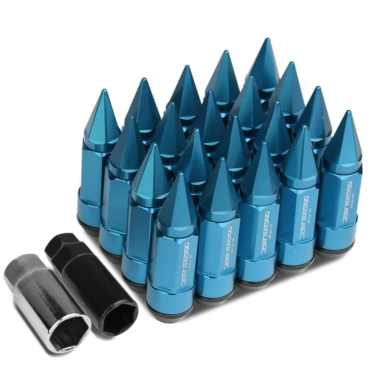 M12 x 1.5 Extended Aluminum Lug Nuts with Removable Spike - Light Blue