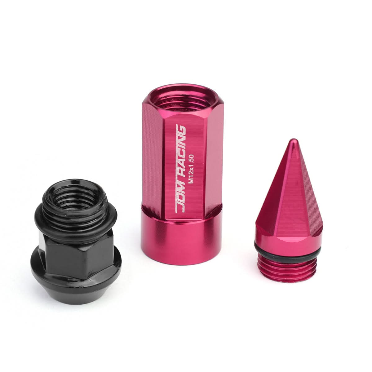 M12 x 1.5 Extended Aluminum Lug Nuts with Removable Spike 20pc Pink