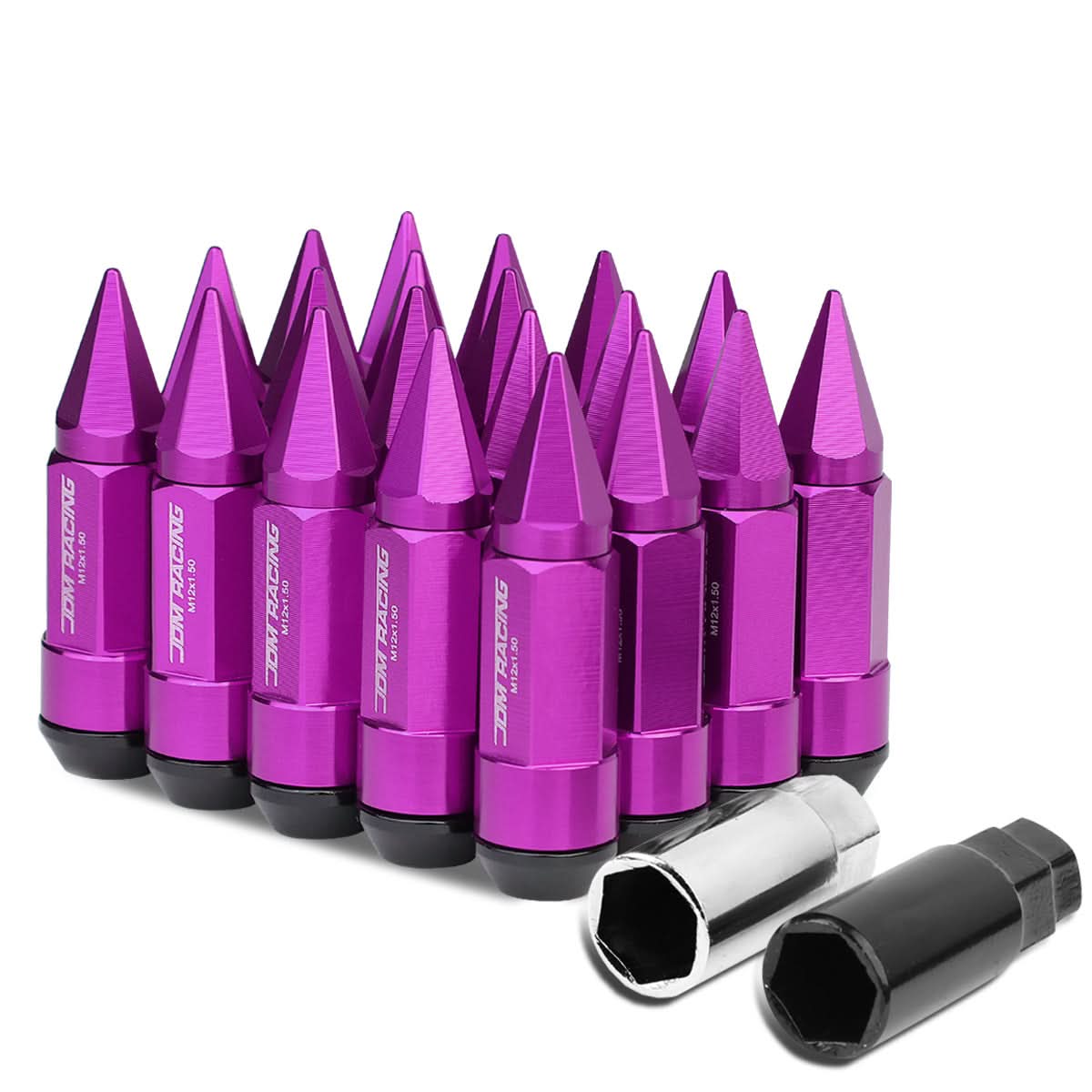 M12 x 1.5 Extended Aluminum Lug Nuts with Spikes - Purple 20pc