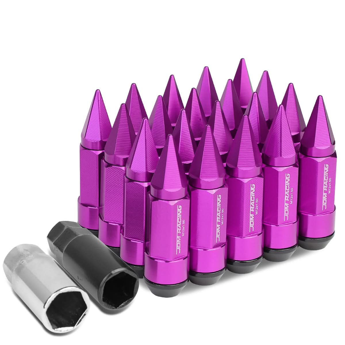 M12 x 1.5 Extended Aluminum Lug Nuts with Spikes - Purple 20pc