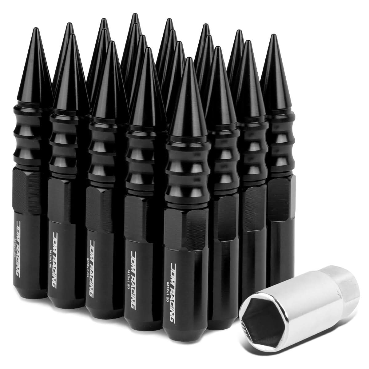 M12 x 1.5 Aluminum Lug Nuts w/ Extended Spike 60mm Tall 20pc Black