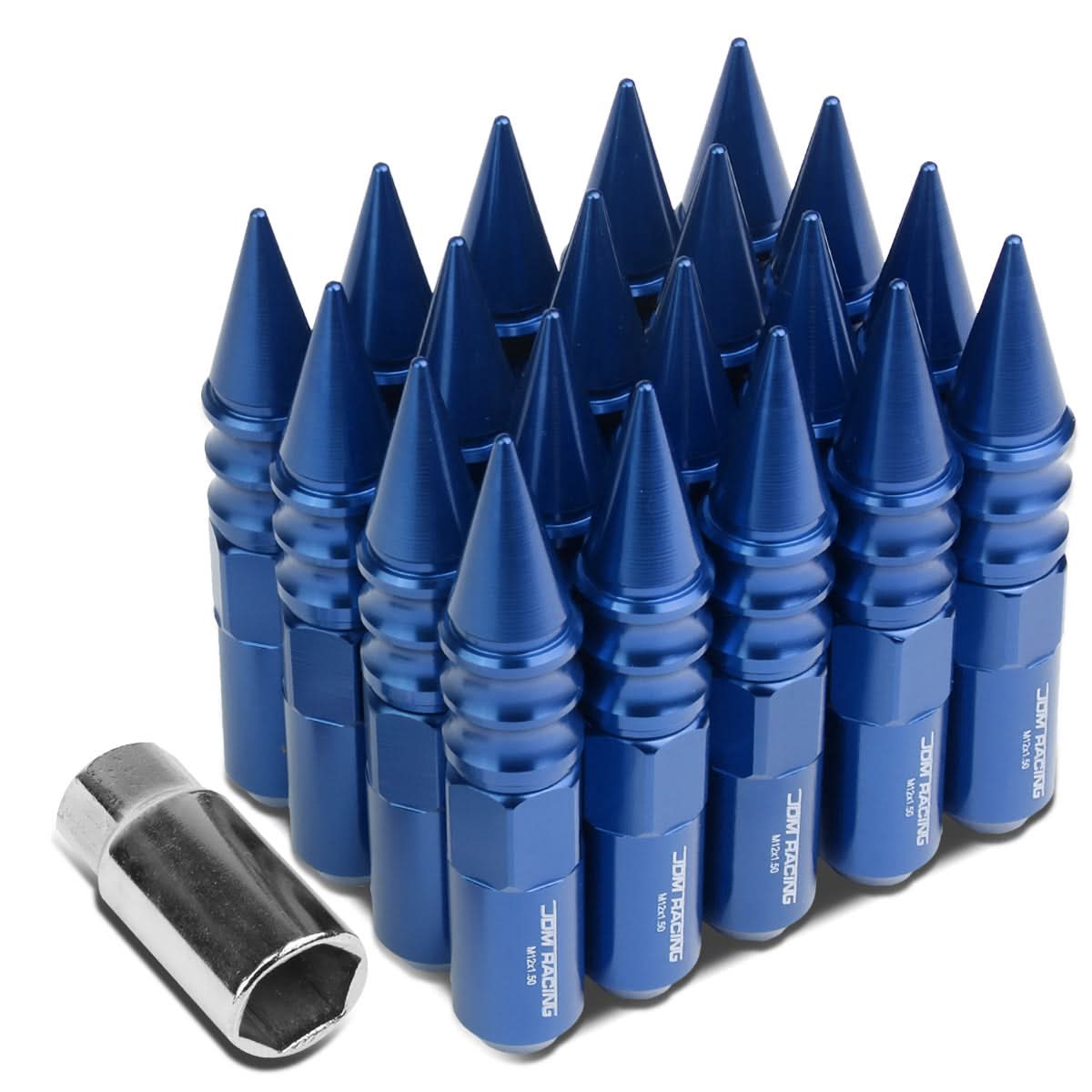 Universal M12x1.5 Extended Spike Lug Nuts 20pc Set Aluminum Blue
