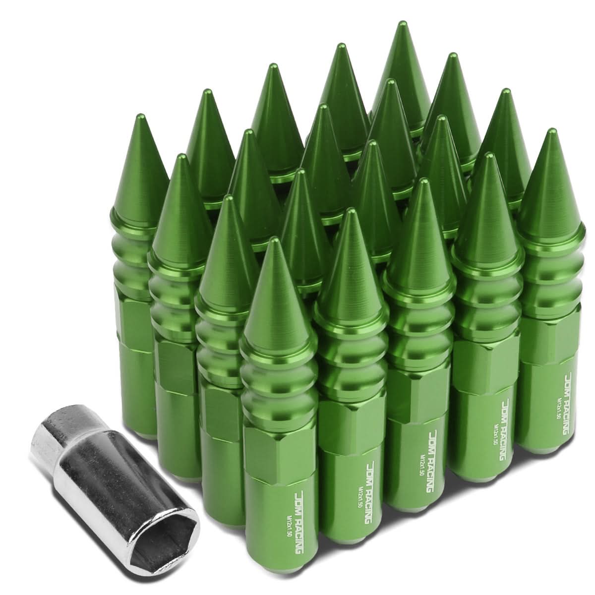 Universal 400 Style Extended Spike Lug Nuts M12 x 1.5 Green Aluminum