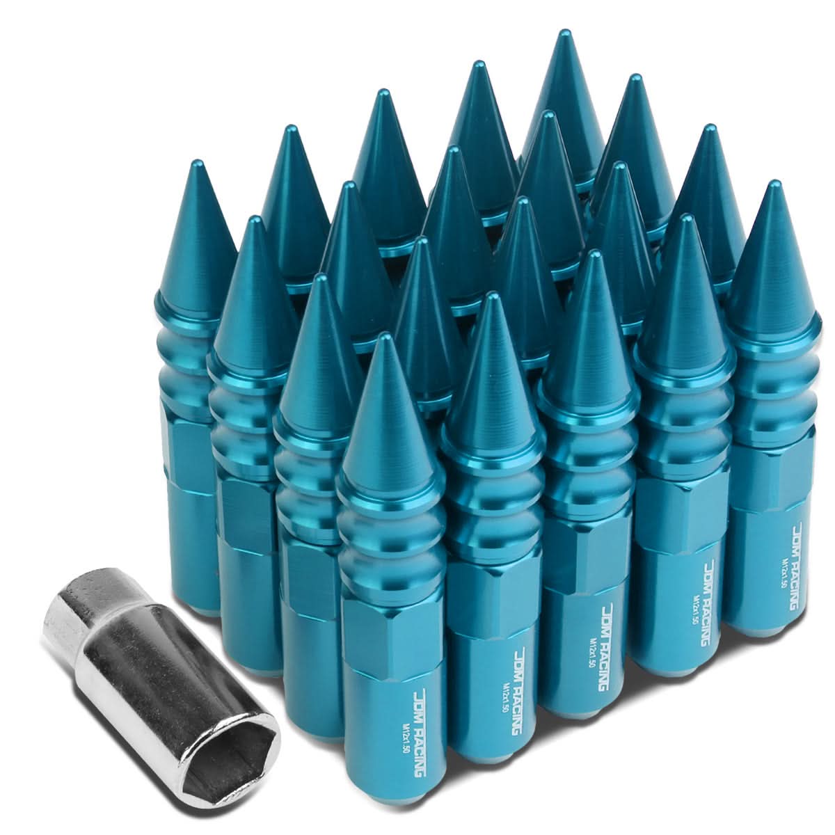 Universal Aluminum Lug Nuts M12x1.5 Extended Spike 20pc - Light Blue