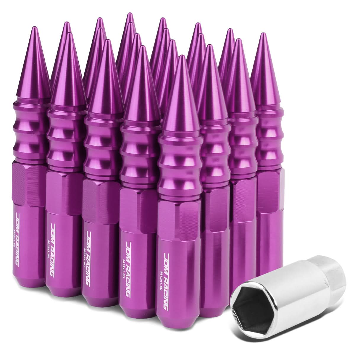 Universal Aluminum Lug Nuts M12x1.5 Purple Extended Spike 20pc Kit