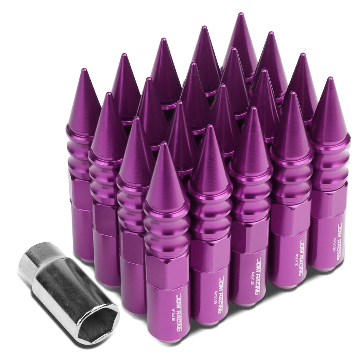 Universal Aluminum Lug Nuts M12x1.5 Purple Extended Spike 20pc Kit