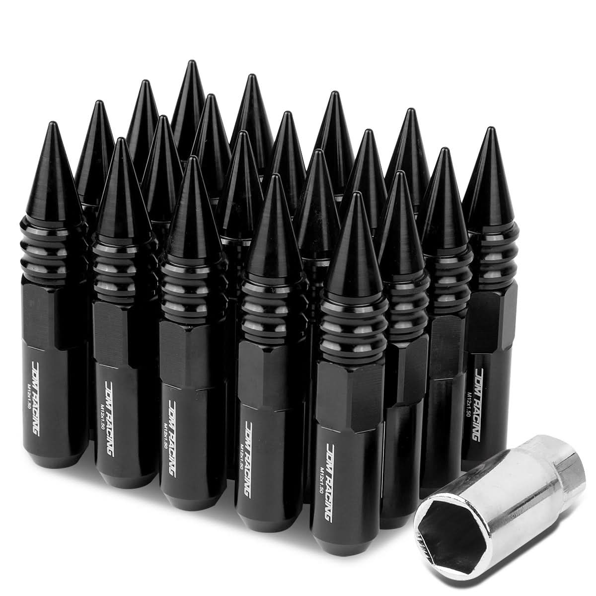 M12 x 1.5 Aluminum Lug Nuts with Removable Spike 20pc Set Black