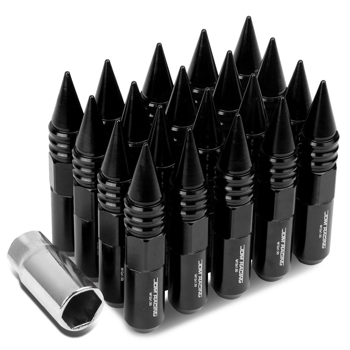 M12 x 1.5 Aluminum Lug Nuts with Removable Spike 20pc Set Black