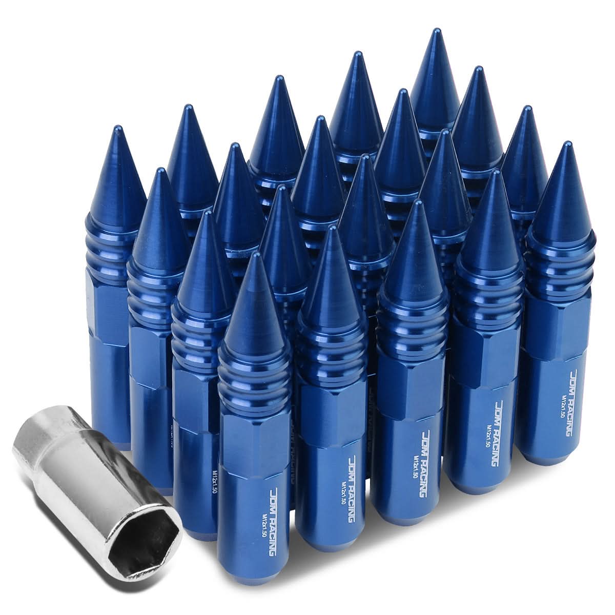 M12 x 1.5 60mm Aluminum Lug Nuts w/ Removable Spike 20pc Blue