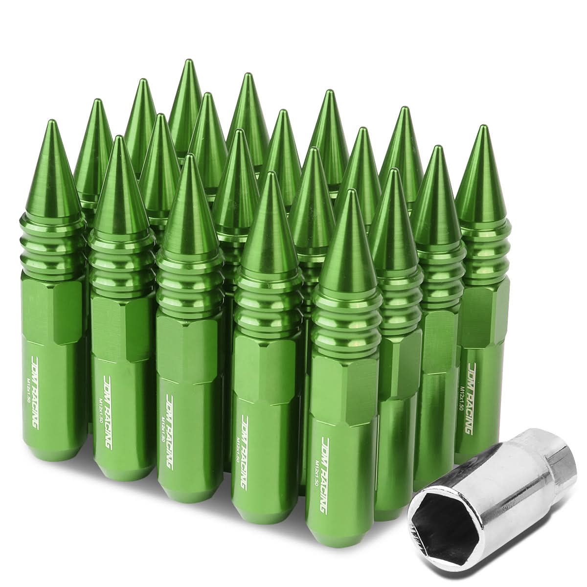 Aluminum Lug Nuts M12 x 1.5 w/ Removable Spike Green 20pc Set
