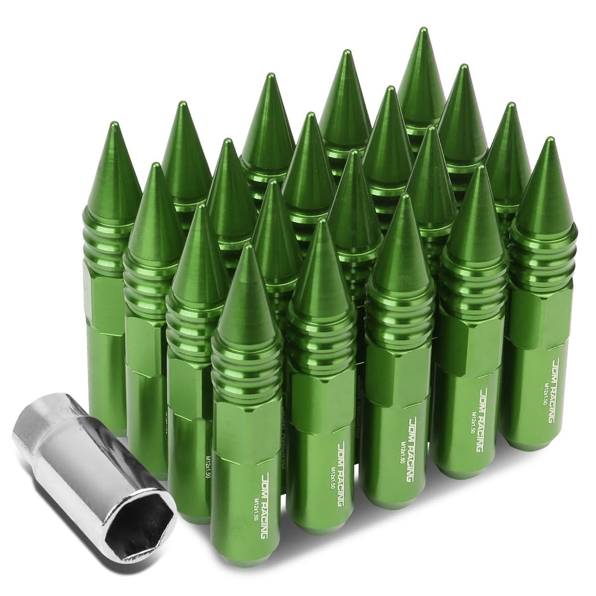 Aluminum Lug Nuts M12 x 1.5 w/ Removable Spike Green 20pc Set