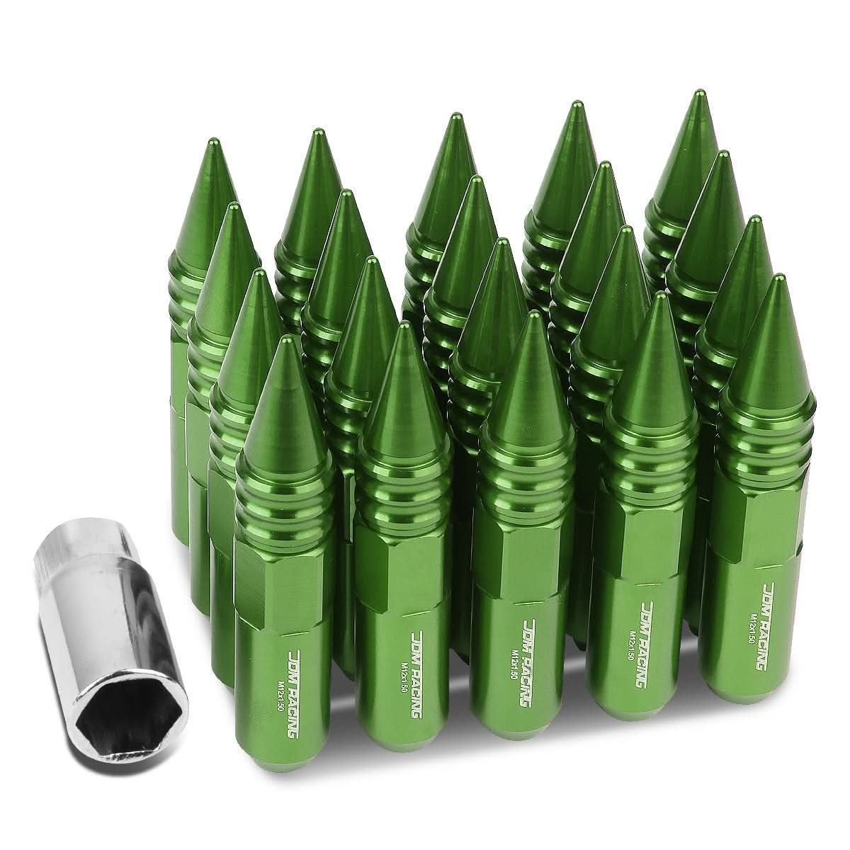 Aluminum Lug Nuts M12 x 1.5 w/ Removable Spike Green 20pc Set