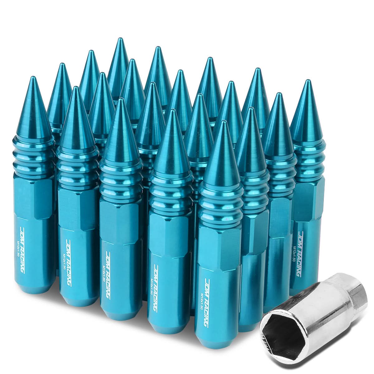 M12 x 1.5 Aluminum Lug Nuts 400 Style w/ Spike 20pc Light Blue