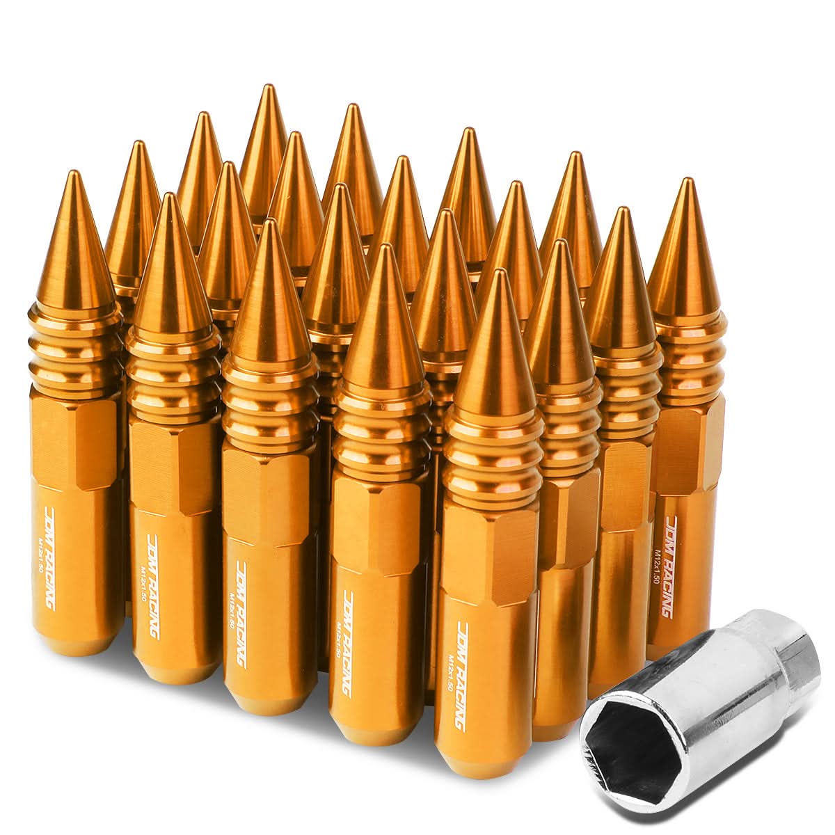 M12 x 1.5 Aluminum Lug Nuts with Removable Spike 20pc Set - Orange