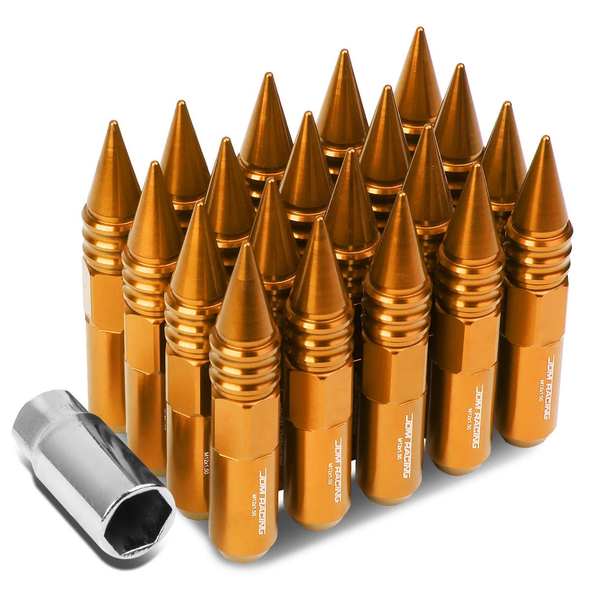 M12 x 1.5 Aluminum Lug Nuts with Removable Spike 20pc Set - Orange