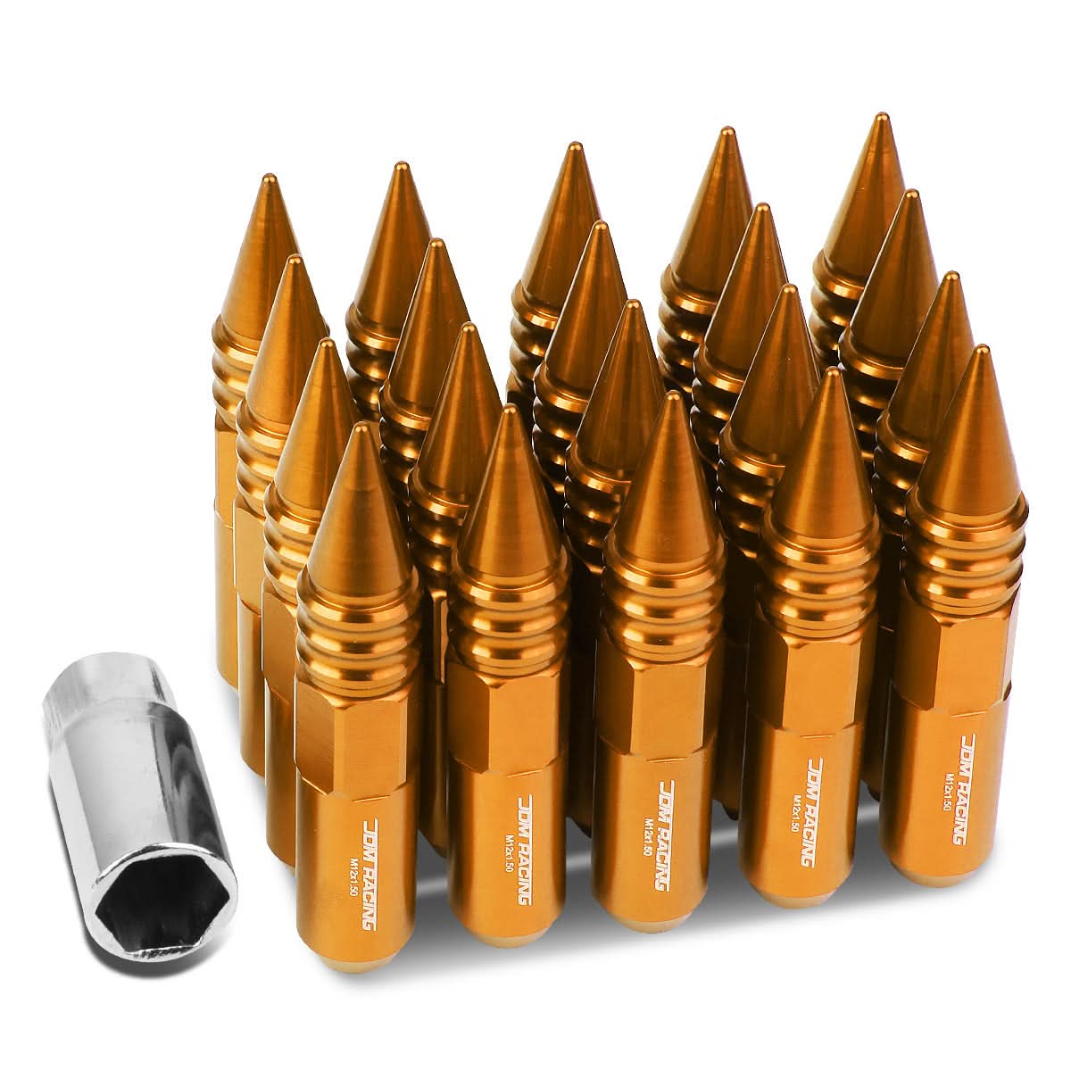 M12 x 1.5 Aluminum Lug Nuts with Removable Spike 20pc Set - Orange