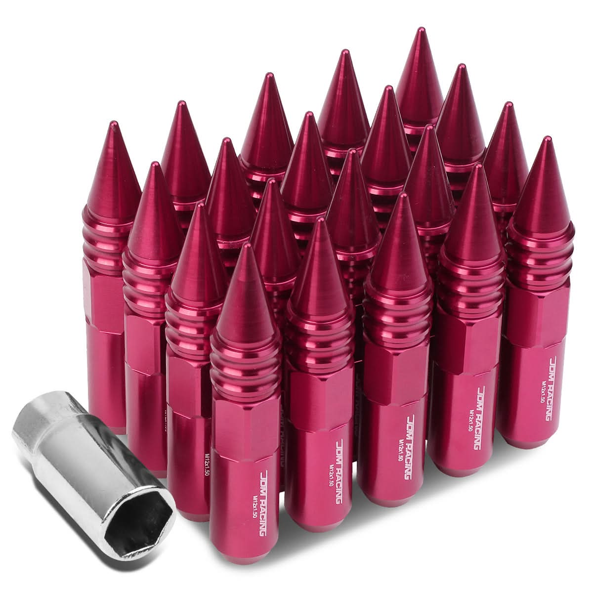 M12 x 1.5 Aluminum Lug Nuts with Removable Spike 20pc Set - Pink