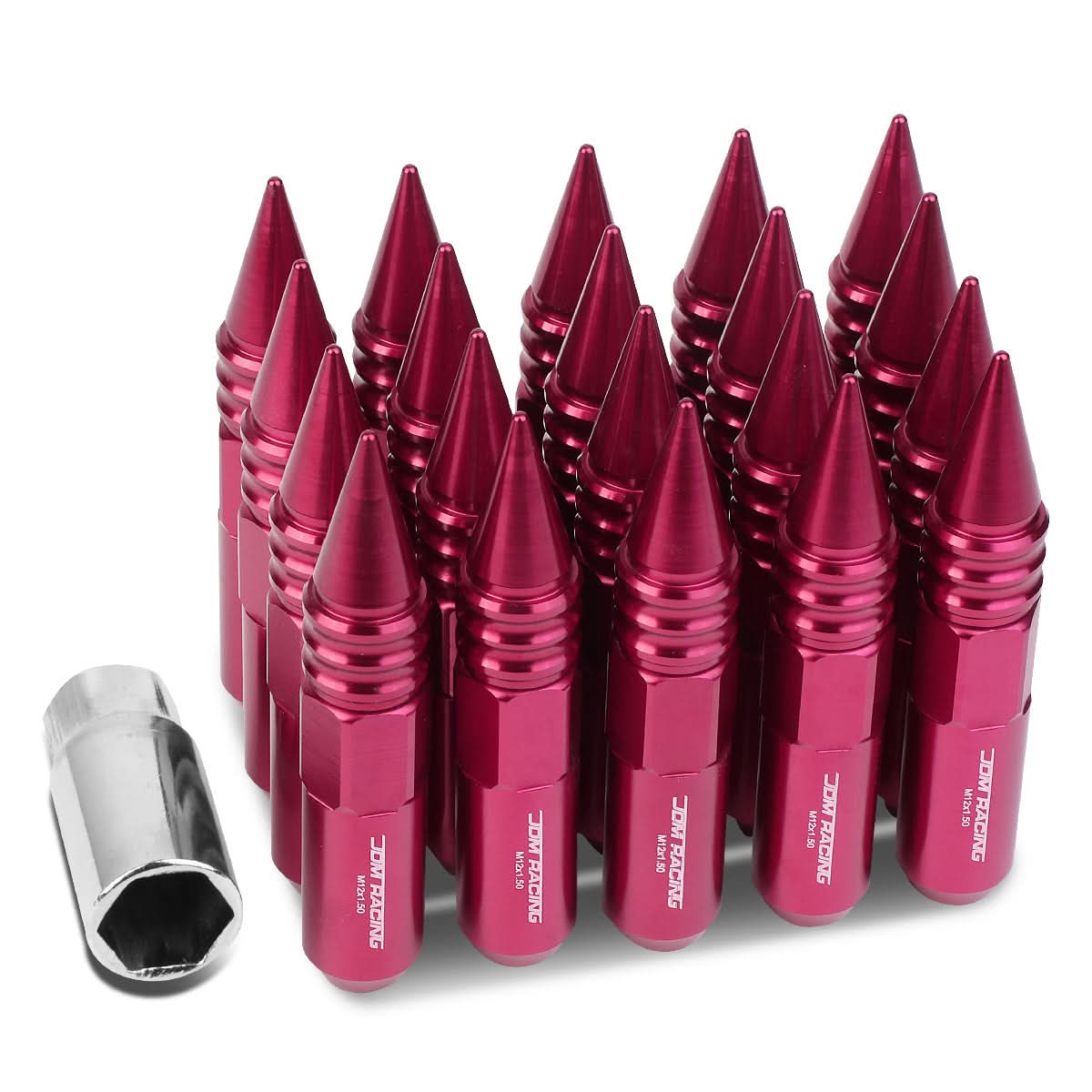 M12 x 1.5 Aluminum Lug Nuts with Removable Spike 20pc Set - Pink