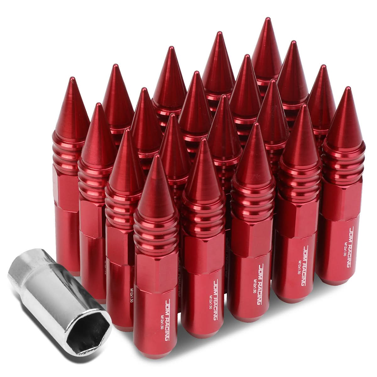 M12 x 1.5 Aluminum Lug Nuts 400 Style w/ Removable Spike 20pc Red