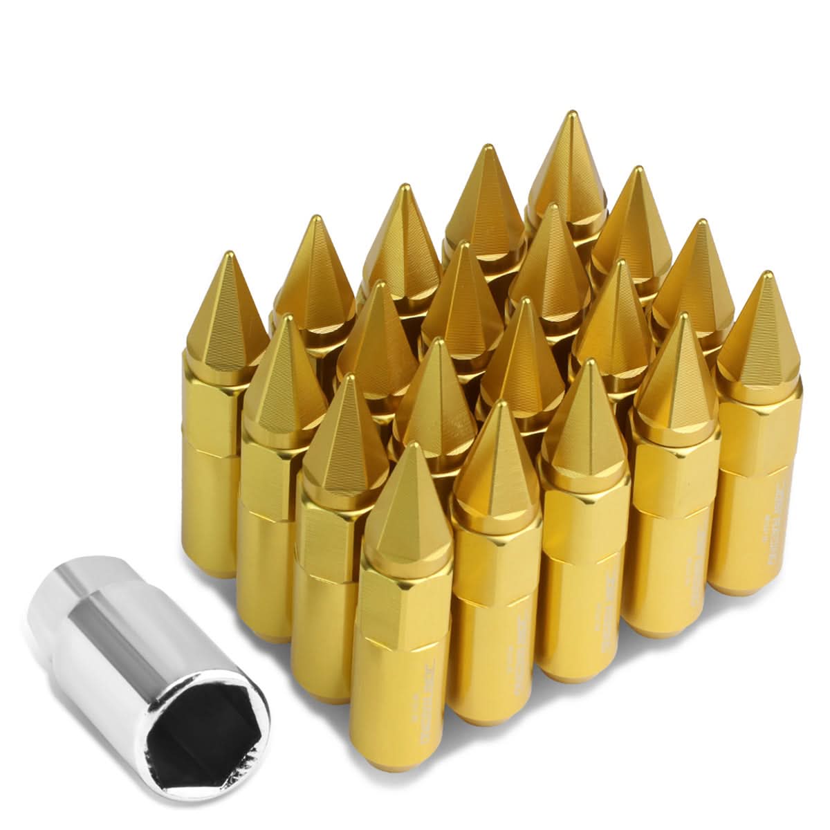 M12 x 1.5 Aluminum Lug Nuts 400 Style w/ Removable Spike 20pc Gold