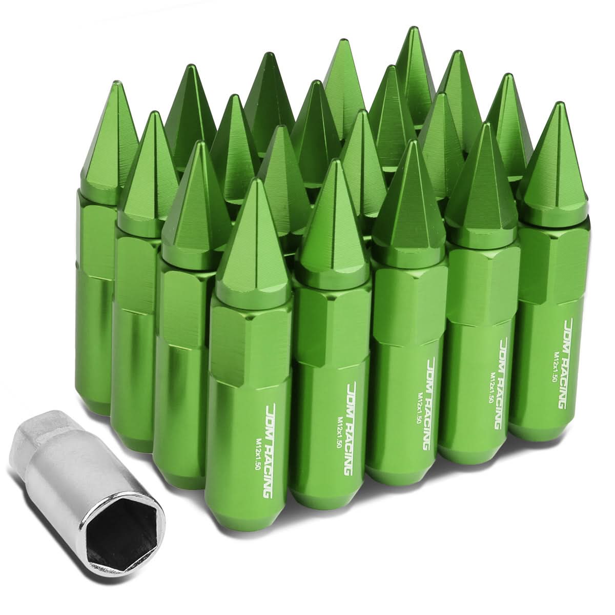 M12 x 1.5 Aluminum Lug Nuts with Removable Spike 20pc Green