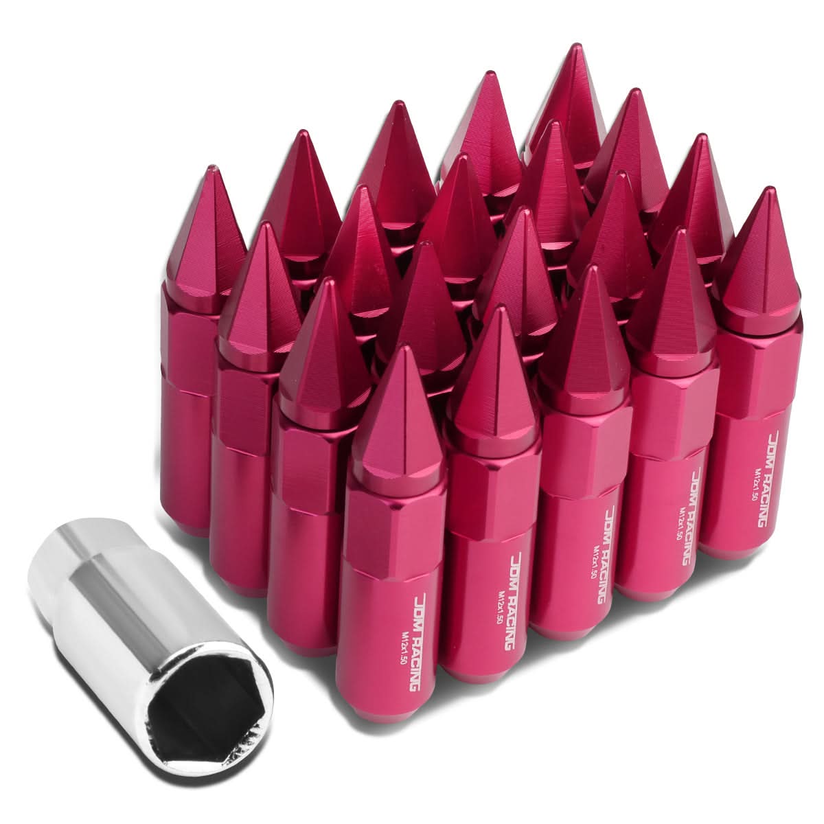 M12 x 1.5 Spike Lug Nuts 60mm/90mm 20pc Set Aluminum Pink