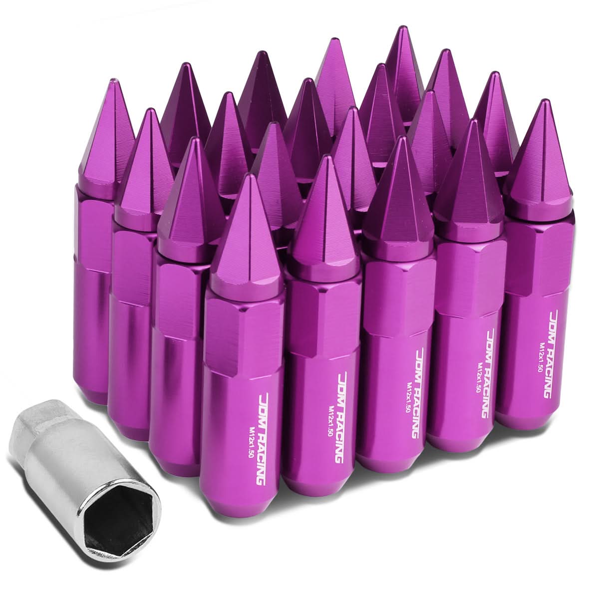 M12 x 1.5 Purple Aluminum Lug Nuts w/ Removable Spike 20pc Set