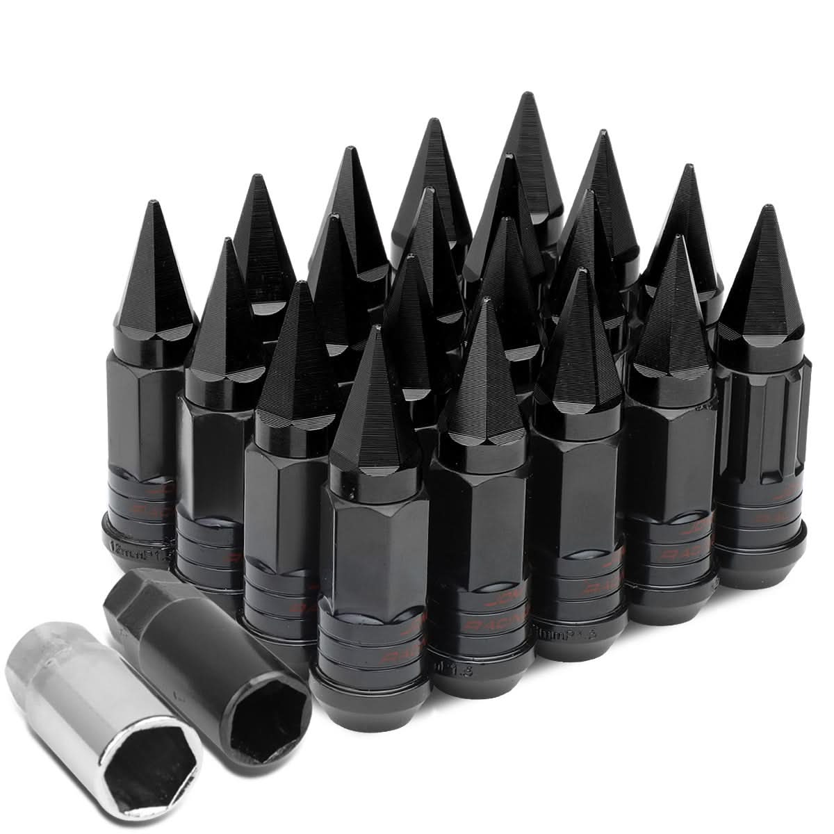 M12 x 1.5 Extended Spike Lug Nuts with Locks 16+4 Set Steel