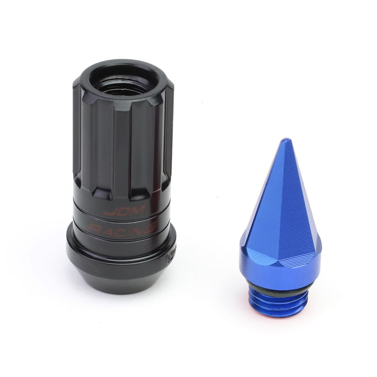 Steel Lug Nuts M12x1.5 Extended Grooved Shank Blue Spike 16pcs + 4 Locks