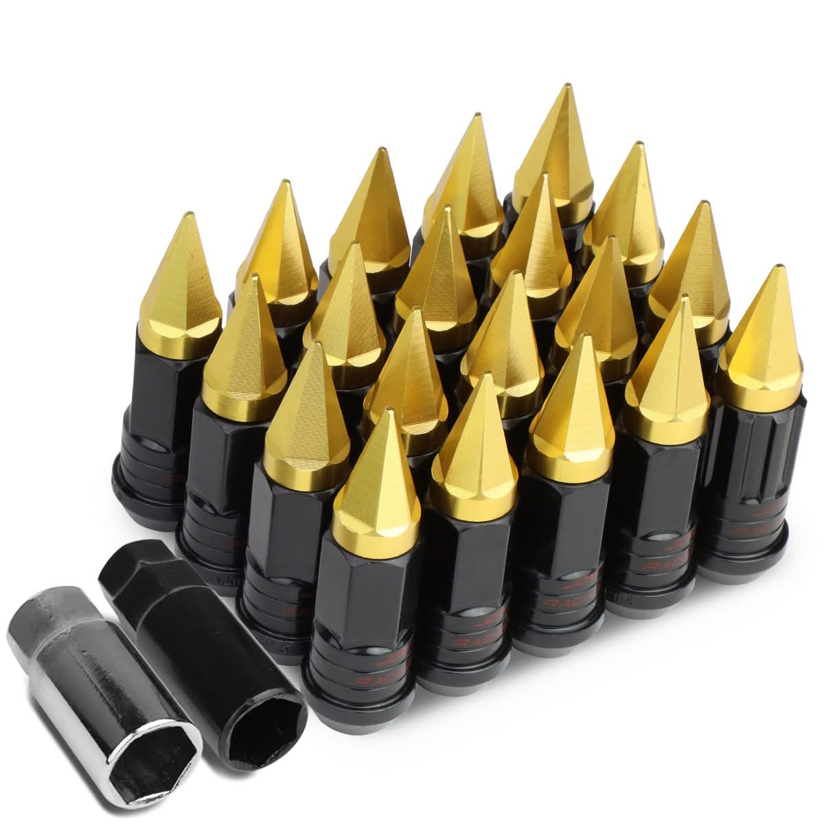 Steel Lug Nuts M12 x 1.5 Extended w/ Removable Gold Spike 16pcs + 4 Locks