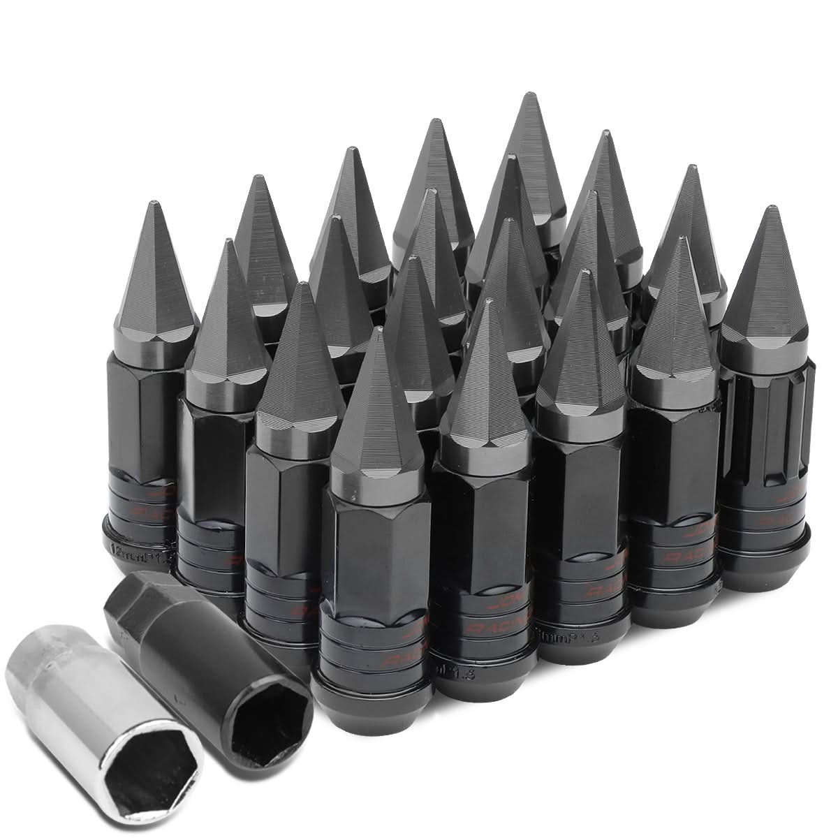 Steel Extended Lug Nuts M12x1.5 Grooved Shank w/ Spike End 16pc+4 Locks
