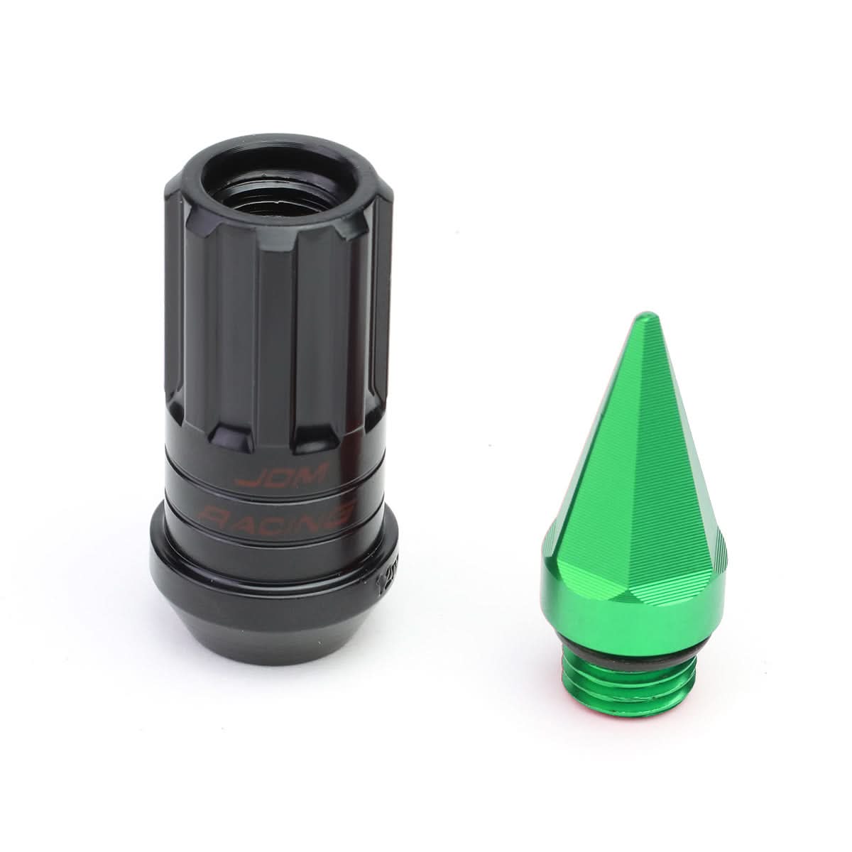 Steel Lug Nuts M12x1.5 Extended Grooved Shank Green Spike 16+4 Lock