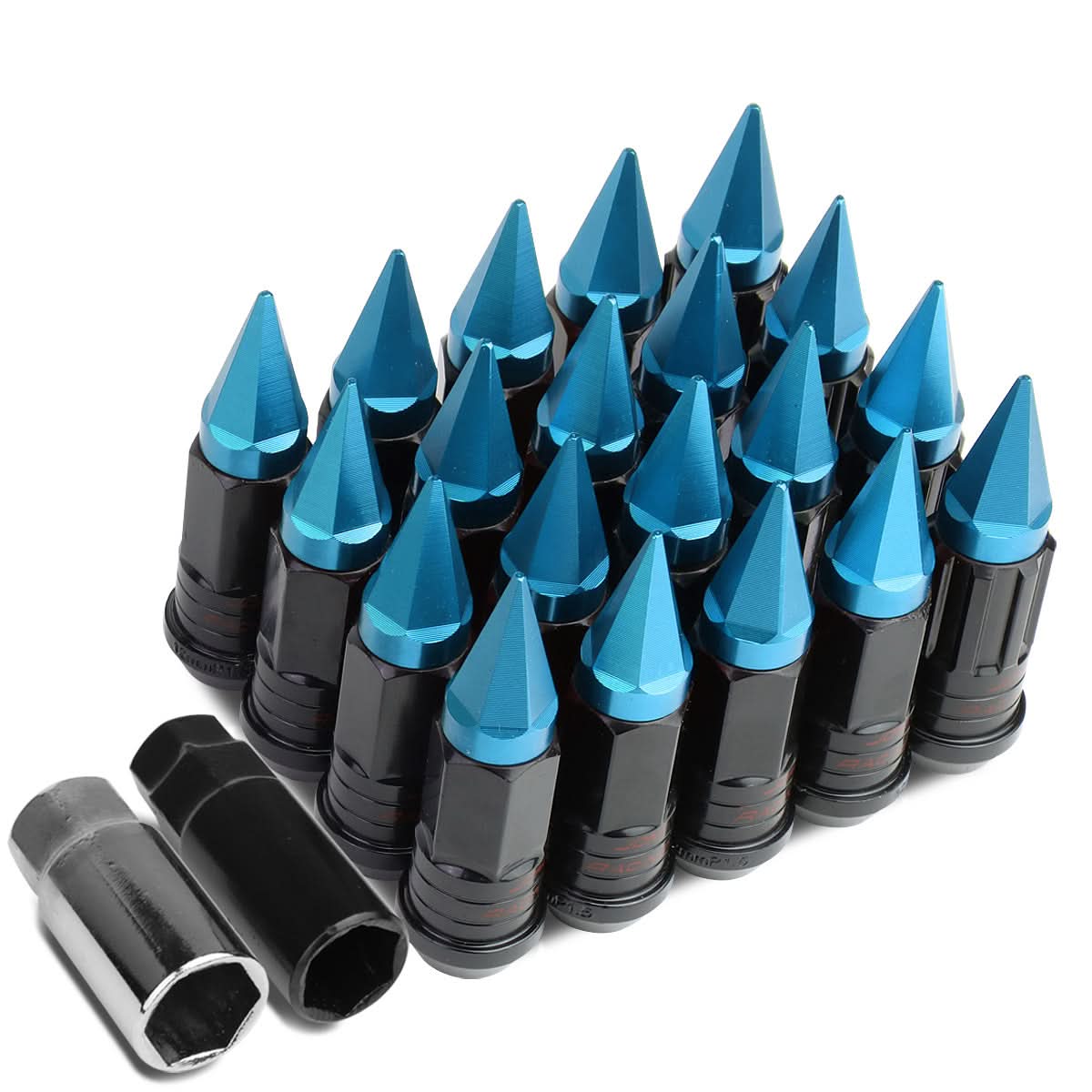 Steel Extended Grooved Lug Nuts w/ Removable Light Blue Spikes 16pc