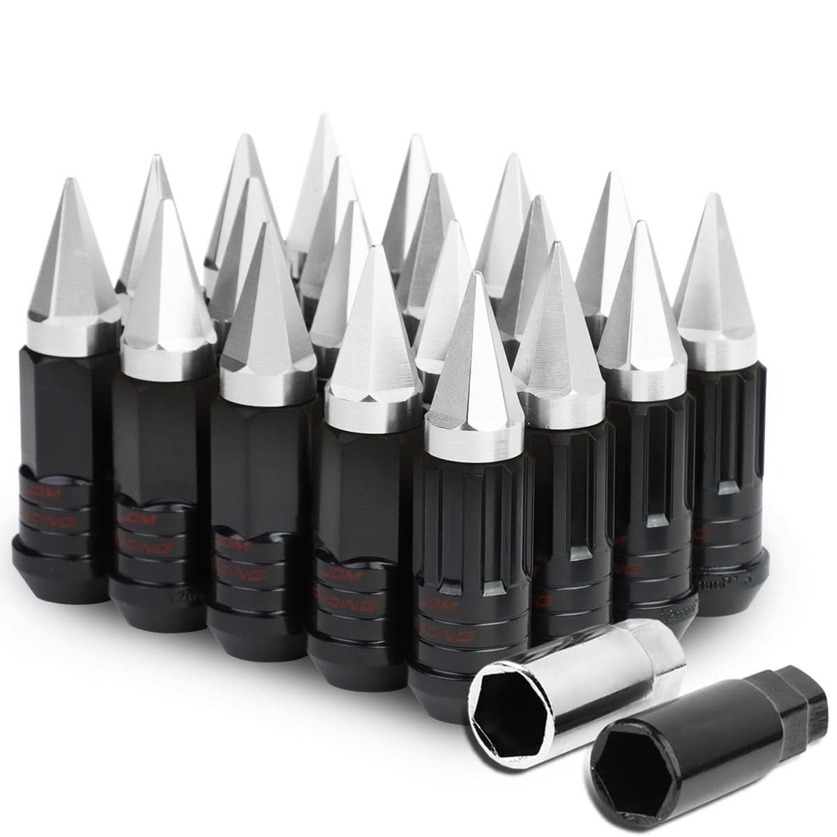 M12 x 1.5 Extended Steel Lug Nuts w/ Removable Spike End 16pcs + 4 Locks